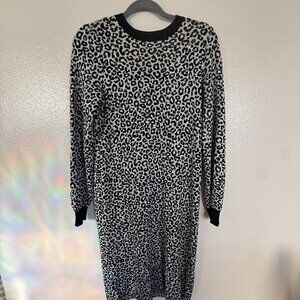 Ann Taylor Black + Gray Leopard Midi Sweater Dress